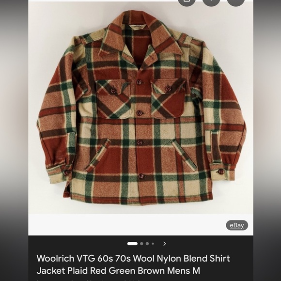 Woolrich Other - Woolrich VTG 60s 70s Wool Nylon Blend Shirt Jacket Plaid Red Green Brown Mens